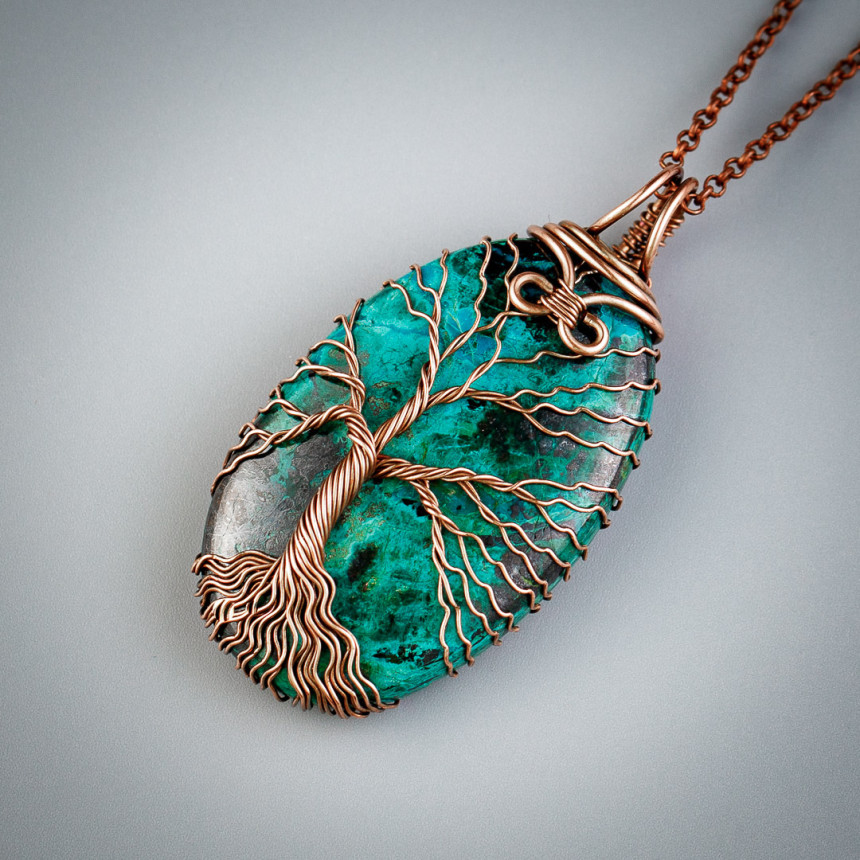 Botryoidal Chrysocolla Copper Snake Pendant Copper Necklace – CosmicDeva